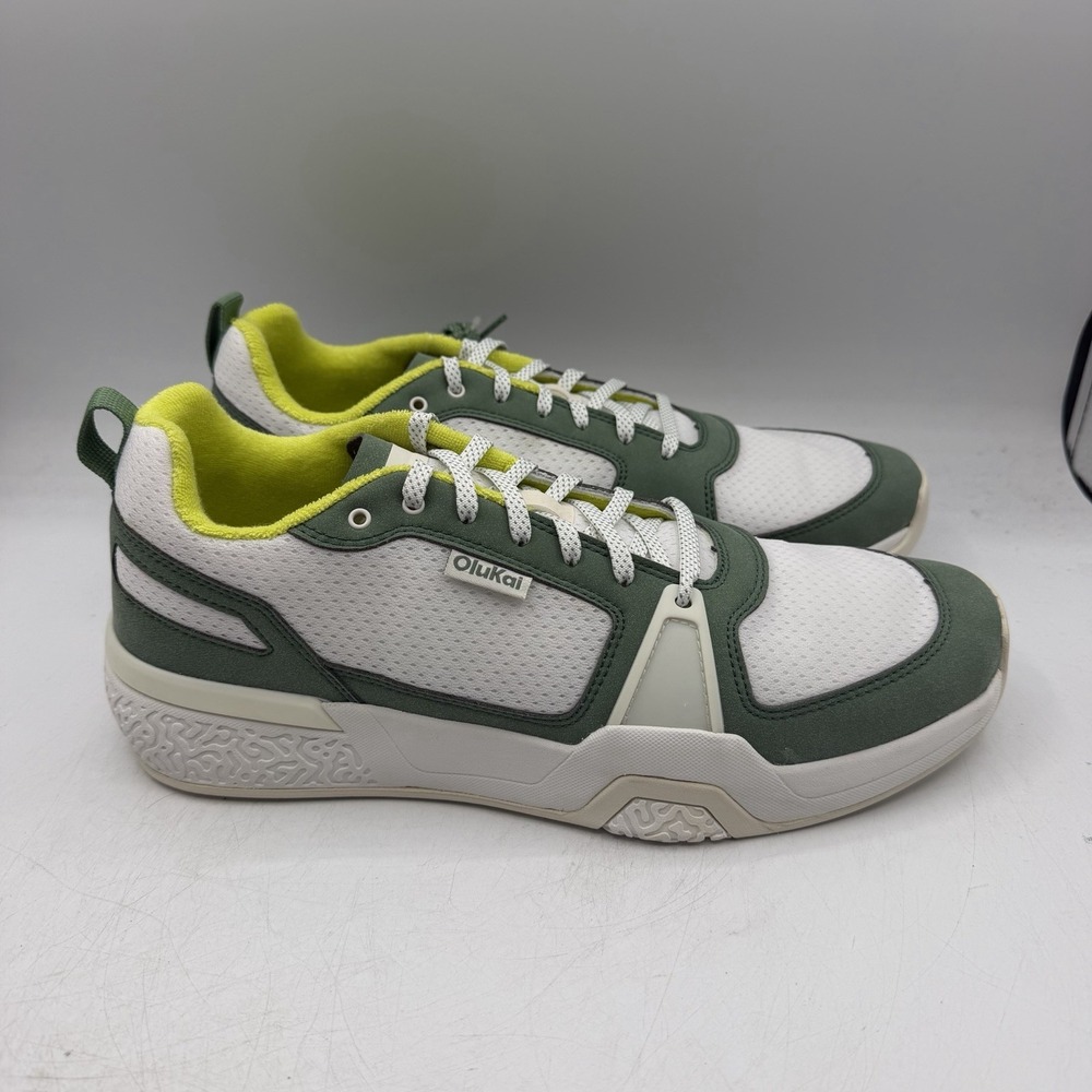 OluKai Anau Court Sneakers Mens 11 White Leaf Green Pickleball Shoes 10545-WBSE